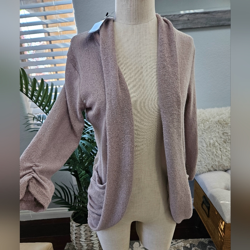 Irish Basic- Biege Open Cardigan Sweater Lace back, mid sleeve Womens Sz M NWT